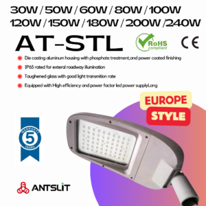 クラシックダックビルシリーズ LED街路灯 | 耐久ダイキャストアルミ IP65防水 30W-240W 欧州・南米道路照明 160lm/W高効率 - Antslit