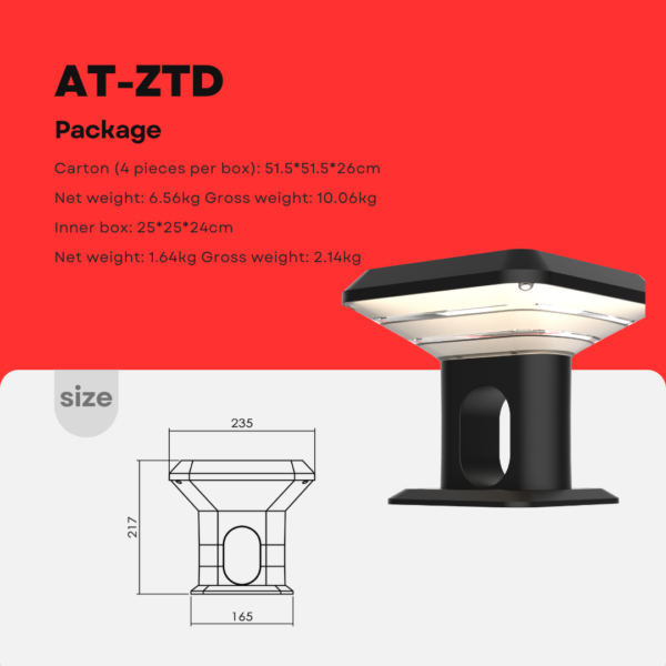 AT-ZTD235-Ark LED柱頭灯 | 庭園・公園・街路照明用 IP65/IK08 10W AC/太陽光対応 120lm/W高効率 360°配光 - Antslit