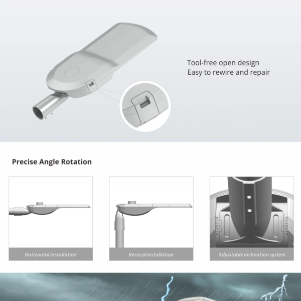 AT-S07シリーズ LED街路灯 | 高効率170lm/W IP66/IK08 30W-240W NEMA/Zhaga対応 耐久アルミダイキャスト 都市道路照明 - Antslit