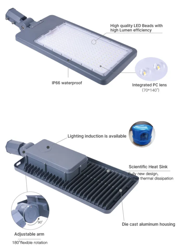 AT-S13シリーズ LED街路灯 | 高効率160lm/W IP66/IK08 50W-240W NEMA/Zhaga対応 耐久アルミダイキャスト 都市道路照明 - Antslit